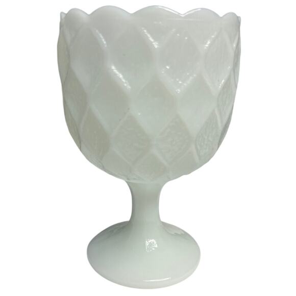 Vintage White Milk Glass Pedestal Goblet Textured Diamond Pattern - Picture 1 of 6